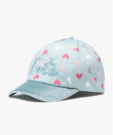 GEMO Casquette à paillettes et imprimée cœurs fille Bleu