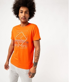 GEMO Tee-shirt manches courtes en coton imprimé homme - Roadsign Orange