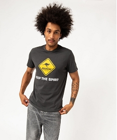 tee-shirt manches courtes en coton imprime homme - roadsign grisJ451901_1
