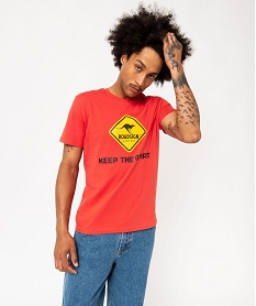 GEMO Tee-shirt manches courtes en coton imprimé homme - Roadsign rouge standard