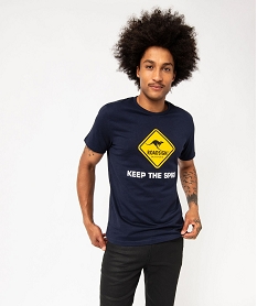 GEMO Tee-shirt manches courtes en coton imprimé homme - Roadsign Bleu