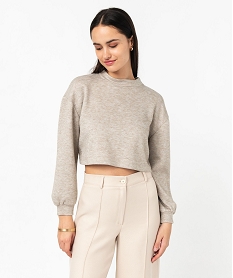 GEMO Sweat court en maille pailletée femme Beige