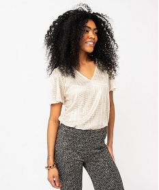 GEMO Blouse manches courtes col V brillante femme Beige