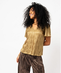 GEMO Blouse manches courtes col V brillante femme Jaune