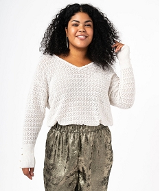 GEMO Pull en maille ajourée pailletée femme grande taille Beige