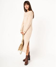 GEMO Robe pull à col roulé longueur midi femme Beige