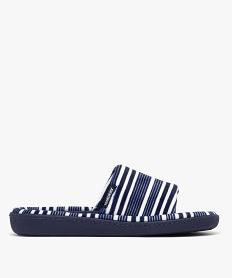 GEMO Chaussons femme mules ouvertes en velours rayé - Isotoner bleu standard