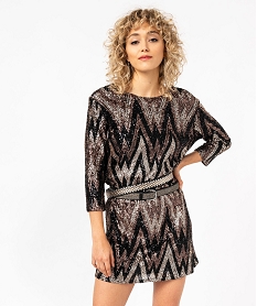 GEMO Robe à sequins tricolores à manches 34 femme Imprimé