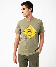GEMO Tee-shirt manches courtes imprimé homme - Roadsign kaki standard