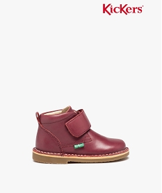 GEMO Bottes bébé fille en cuir uni à scratch - Kickers Rouge