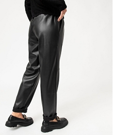 pantalon carotte a taille elastique en cuir imitation femme noirJ494301_3