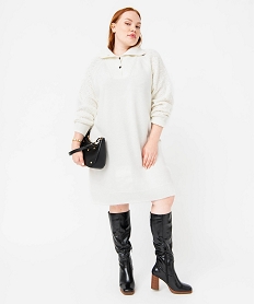 GEMO Robe pull à col montant boutonné femme grande taille blanc chine