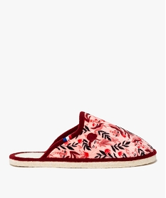 GEMO Chaussons femme mules plates en velours ras à motifs rose standard