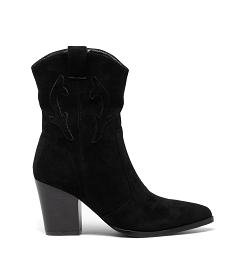 GEMO Boots femme à talon unies en suédine style santiag Noir