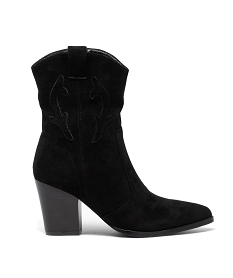 GEMO Boots femme à talon unies en suédine style santiag noir standard