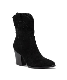 boots femme a talon unies en suedine style santiag noirJ508601_2