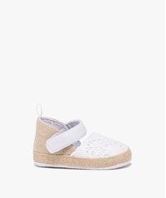 chaussons de naissance bebe fille espadrilles a scratch brodees blancJ528501_1