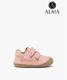 chaussures premiers pas en cuir souple a double scratch bebe fille - alma roseJ530001_1