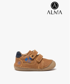 GEMO Chaussures premiers pas en cuir souple à double scratch bébé garçon - Alma Orange