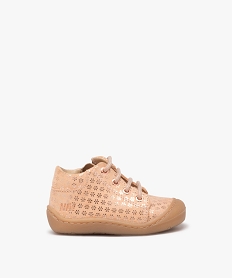 GEMO Chaussures premiers pas fille en cuir à motif fleuri avec zip et lacets - NA! Rose