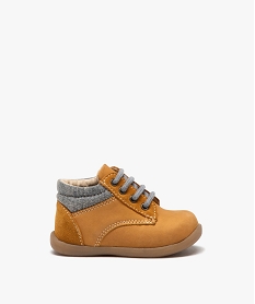 GEMO Chaussures premiers pas bébé garçon unies en cuir à col denim marron standard