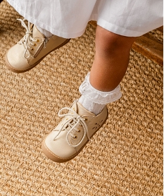 chaussures premiers pas bebe fille en cuir uni paillete avec detail ajoure - na! jauneJ530801_1
