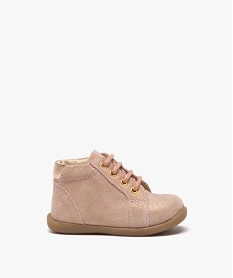 GEMO Chaussures premiers pas bébé fille en cuir suédé pailleté et à lacets rose standard