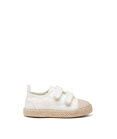 GEMO Baskets bébé fille en toile unie à scratch avec semelle corde blanc standard