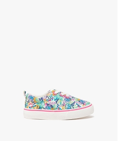 GEMO Baskets en toile imprimé tropical à lacets élastiques bébé fille Blanc