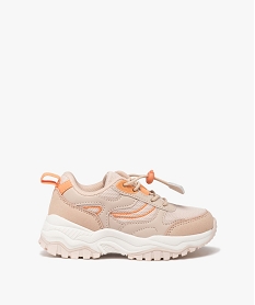 GEMO Baskets fille unies à semelle épaisse crantée avec lacets coulissants Rose