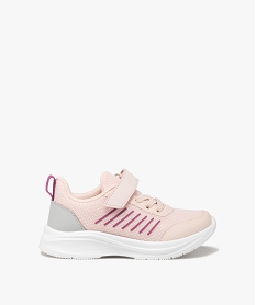 GEMO Baskets fille unies avec fines rayures latérales et à scratch rose standard