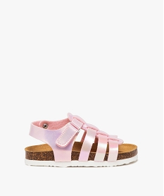 GEMO Sandales fille brides unies effet métallisé et fermeture à scratch rose vif