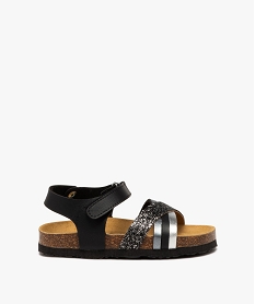 GEMO Sandales fille à motifs et à brides contrastées à paillettes noir vif