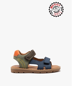 GEMO Sandales garçon à double scratch effet poinçonné kaki standard