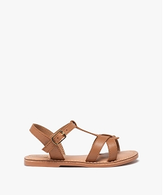 GEMO Sandales fille en cuir uni à multiples brides Brun