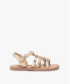 GEMO Sandales fille en cuir uni à fines brides et avec scratch gold