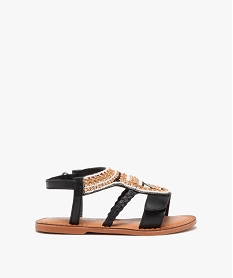GEMO Sandales fille en cuir dessus en perles et à scratch noir vif
