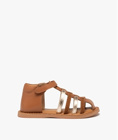 GEMO Sandales fille en cuir avec bride scratch à talon et bout fermés Brun
