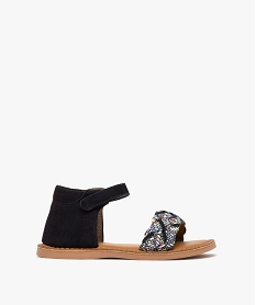 GEMO Sandales fille en cuir avec bride scratch et talon fermé Noir