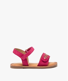 GEMO Sandales fille en cuir suédé et à scratch avec détail brillant rose vif