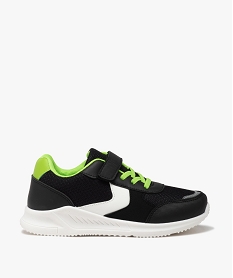 GEMO Baskets garçon en mesh à lacets élastiques contrastants style running noir vif