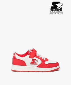 GEMO Baskets garçon bicolores à lacets et à scratch style rétro Rouge