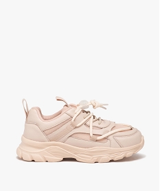 GEMO Baskets fille unies à épaisse semelle crantée et lacets autobloquants rose vif