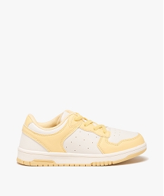 GEMO Baskets fille bicolores à bout rond et lacets élastiques jaune standard