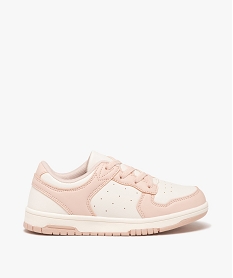 GEMO Baskets fille bicolores à bout rond et lacets élastiques rose vif