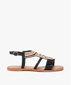 GEMO Sandales fille unies avec dessus en perles fantaisie à scratch et bride à boucle noir standard