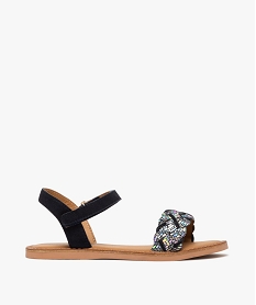 GEMO Sandales fille en cuir suédé et à scratch avec bride tressée scintillante Noir