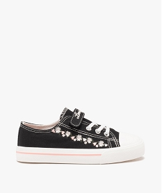 GEMO Baskets fille en toile unie à scratch avec fleurs brodées noir standard