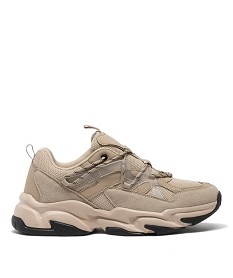 GEMO Baskets homme unies à semelle épaisse avec lacets en zigzag beige standard