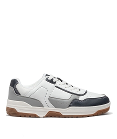 GEMO Baskets homme tricolores à lacets style casual blanc chine